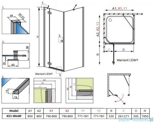 Radaway Almatea Kdj Kabina kwadratowa 80x80 Lewa szkło brązowe 32112-01-08NL