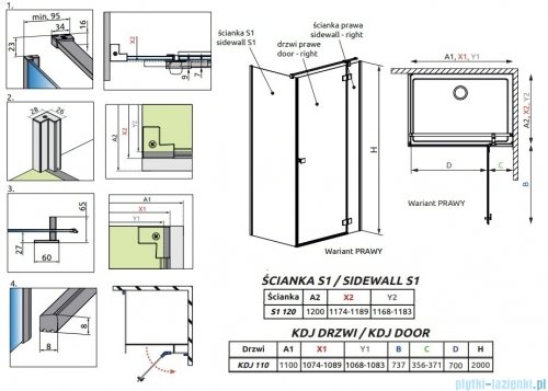 Radaway Essenza 8 Gold Kdj kabina 110x120cm prawa złoty połysk/szkło przejrzyste 10480712-01-01R/10470337-09-01R/10113120-01-01