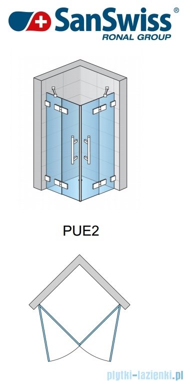 SanSwiss Pur PUE2 Wejście narożne 2-częściowe 75-120cm profil chrom szkło Durlux 200 Prawe PUE2DSM11022