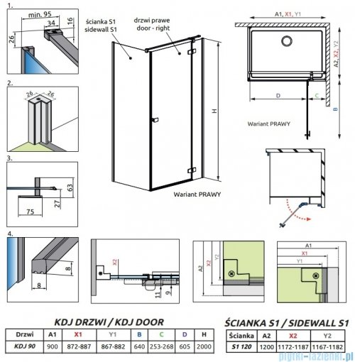 Radaway Fuenta Kdj kabina 90x120cm prawa chrom połysk szkło przejrzyste 1384044-01-01R/1384054-01-01