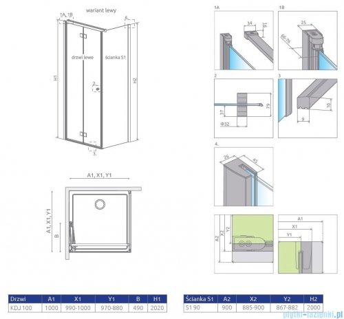 Radaway Essenza New KDJ-B kabina prysznicowa 100x90 lewa przejrzyste 385083-01-01L/384050-01-01