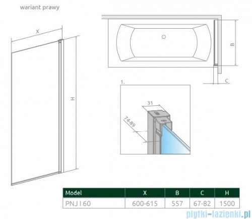 Radaway Nes 8 Black Pnj I Frame parawan nawannowy 60cm prawy czarny mat/szkło przejrzyste 10061060-54-56R