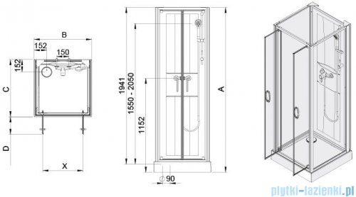 Sanplast Basic Complete KCDDp/BASIC-SHP+Bza kabina czterościenna kompletna 90x90x202 cm przejrzysta 602-460-2430-01-4H0