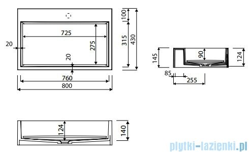 Marmorin Modico 800 umywalka nablatowa  z otworem na baterie 80x43 biała 350080020011
