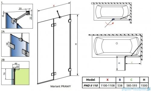 Radaway Essenza Pro Black Pnd II parawan nawannowy 110cm prawy czarny mat/szkło przejrzyste 10102110-54-01R