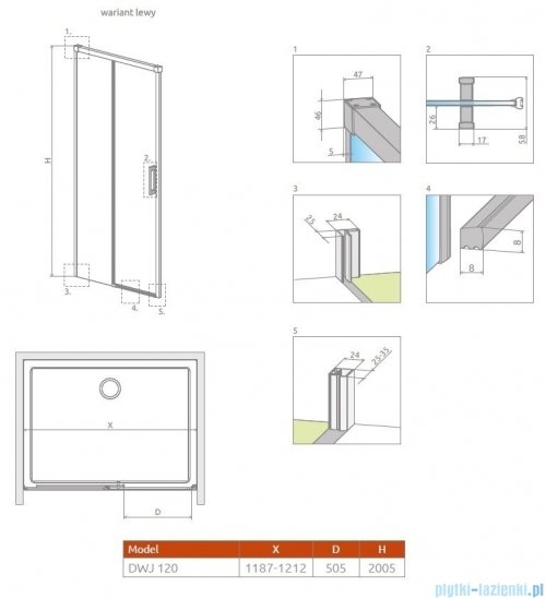 Radaway Idea DWJ Brushed Gold drzwi wnękowe 120cm lewe szczotkowane złoto 387016-99-01L