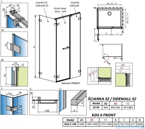 Radaway Arta Kds II kabina 140x90cm prawa szkło przejrzyste 386522-03-01L+1386107-03-01+386111-03-01