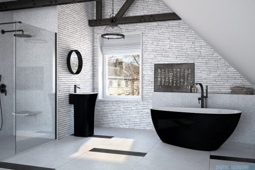 Besco Goya B&amp;W 160x70cm wanna wolnostojąca konglomeratowa + odpływ klik-klak biało-czarna #WMD-160-GBW