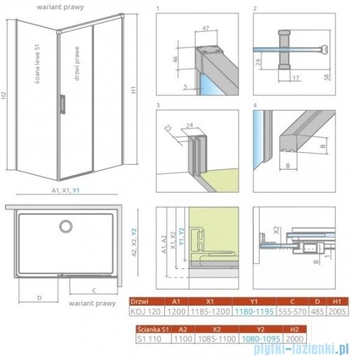Radaway Idea Kdj Brushed Nickel kabina 120x110cm prawa szczotkowany nikiel 387042-91-01R/387053-91-01L