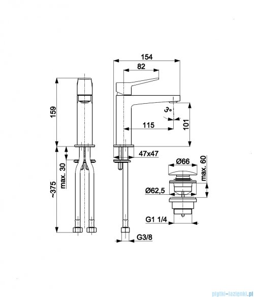 KFA MALAGA GUN METAL GREY bateria umywalkowa grafit szczotkowany 4522-815-61