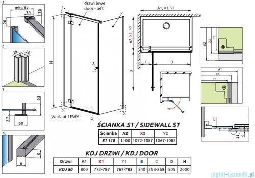 Radaway Essenza Kdj kabina 80x110cm lewa szkło przejrzyste 1385043-01-01L/1384053-01-01