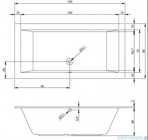 Riho Lugo 180x90cm wanna prostokątna z hydromasażem Pneumatic prawa + nogi + syfon BT03-PNE-P