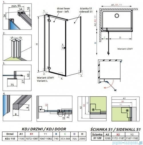 Radaway Fuenta Kdj kabina 110x120cm lewa chrom połysk szkło przejrzyste 1384041-01-01L/1384054-01-01