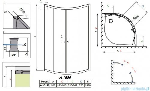 Radaway Classic A Kabina prysznicowa półokrągła z drzwiami przesuwnymi 90x90x185 szkło grafitowe profile białe 30000-04-05