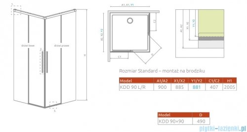 Radaway Idea 8 QL Kdd kabina 90x90cm szkło przejrzyste 10590090-01-01L/10590090-01-01R