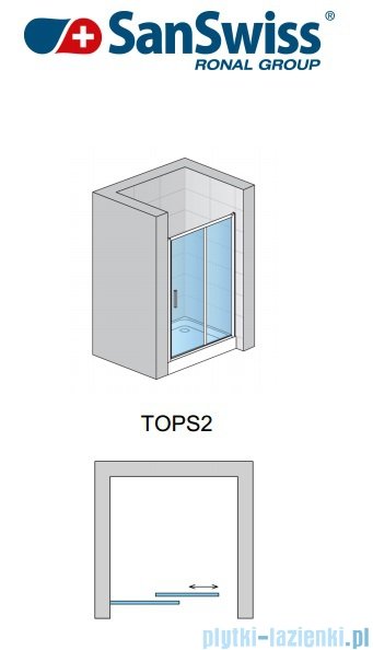 SanSwiss Top-Line TOPS2 Drzwi 2-częściowe rozsuwane 140cm profil srebrny TOPS214000107