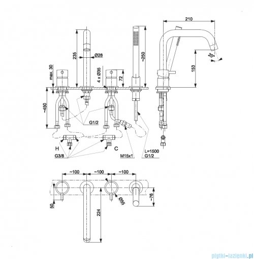 KFA MOZA CHROM bateria wannowa 4-otworowa 5035-210-00