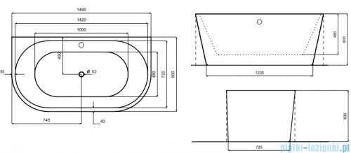 Besco Vica New wanna 150x80cm wolnostojąca przyścienna z odpływem klik-klak czarny matt z napełnieniem przez przelew #WAS-150VNCN