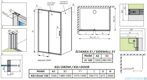 Radaway Premium Pro Kdj kabina 150x100cm lewa szkło przejrzyste 1015150-01-01L/1016100-01-01