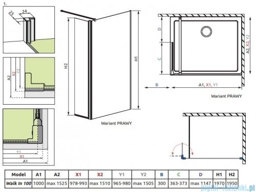 Radaway Eos Walk-in kabina prysznicowa 100 prawa przejrzyste 13799502-01R