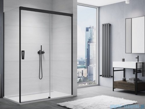 SanSwiss Cadura Black Line drzwi przesuwne 100cm jednoskrzydłowe prawe z polem stałym profile czarny mat CAS2D1000607