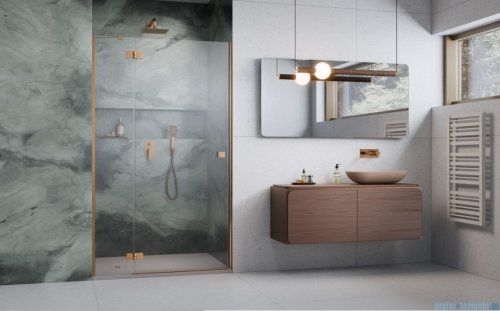 Radaway Essenza Brushed Copper Dwj drzwi wnękowe 90cm lewe szczotkowana miedź/szkło przejrzyste 1385013-93-01L