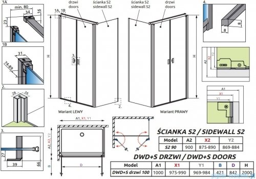 Radaway Nes 8 Black DWD+S kabina 100x90cm czarny mat/szkło przejrzyste 10081100-54-01/10080090-54-01