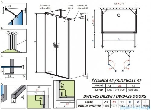 Radaway Nes Black DWD+2S kabina 100x110x100cm czarny mat/szkło przejrzyste 10040100-54-01/10035110-54-01/10040100-54-01