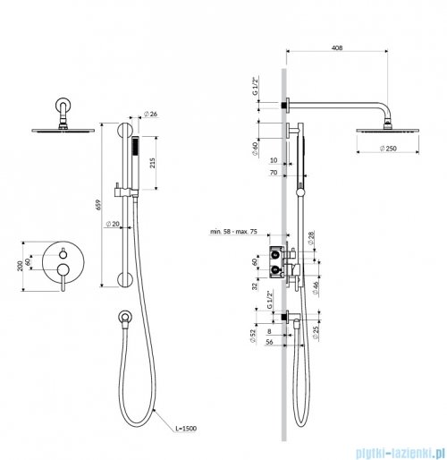 Omnires Y System prysznicowy podtynkowy, 2-wyjściowy nikiel szczotkowany SYSY47NI