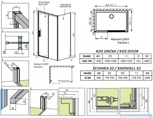 Radaway Idea Black Kds kabina prysznicowa 130x80 lewa czarny mat/szkło przejrzyste 10115130-54-01L/10117080-01-01