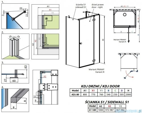 Radaway Essenza Brushed GunMetal Kdj+S kabina 100x80x100cm prawa szczotkowany grafit 1384052-01-01/1385021-92-01R/1384052-01-01