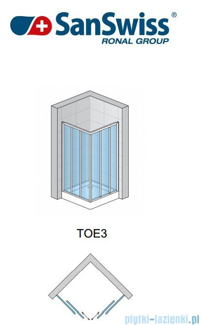 SanSwiss Top-Line TOE3 Wejście narożne 3-częściowe 70cm profil biały Prawe TOE3D07000407