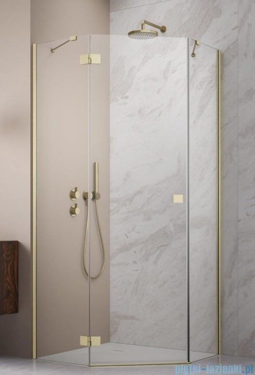 Radaway Essenza 8 Brushed Gold Ptj kabina pięciokątna 80x80cm lewa szczotkowane złoto 10490000-99-01L/10490100-01-01
