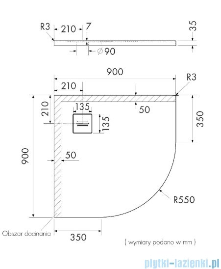 Schedpol Schedline Protos Cashmere Stone brodzik półokrągły 90x90x3,5cm 3SP.P1O-9090/PK/ST-M1/PK/ST
