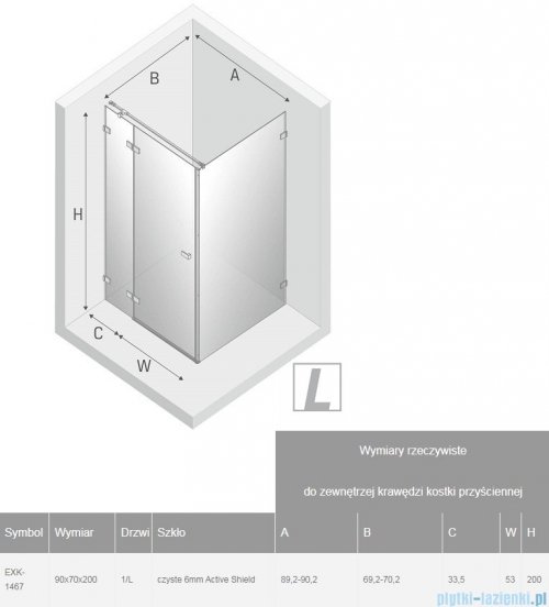 New Trendy Avexa kabina prostokątna 90x70x200 cm przejrzyste lewa EXK-1467