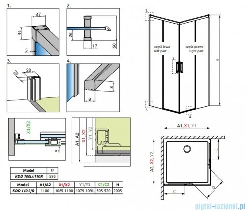 Radaway Idea 8 Kdd  kabina 100x110cm szkło przejrzyste 10370100-01-01L/10370110-01-01R