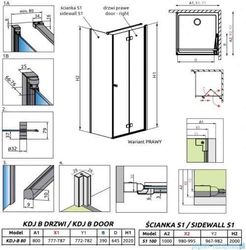 Radaway Fuenta Kdj B kabina 80x100cm prawa chrom połysk szkło przejrzyste 1384081-01-01R/1384052-01-01