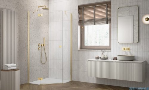 Radaway Essenza 8 Gold Ptj kabina pięciokątna 100x90cm lewa złoty połysk/szkło przejrzyste 10490000-09-01L/10490900-01-01