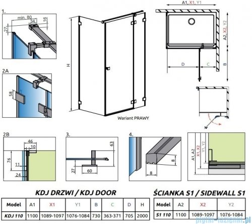 Radaway Essenza Pro Brushed GunMetal Kdj kabina 110x110cm prawa szczotkowany grafit 10097110-92-01R/10098110-01-01