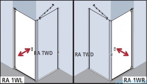 Kermi Raya Drzwi wahadłowe, 1-skrzydłowe, prawe, szkło przezroczyste z KermiClean, profile srebrne 100x200 RA1WR10020VPK