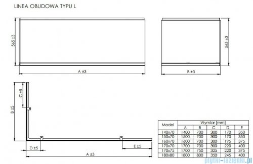 Roca Linea obudowa typu L do wanny 170x70cm lewa A25T015000