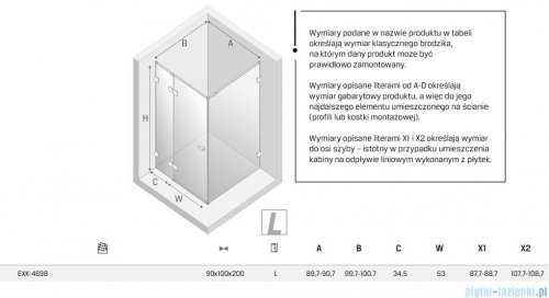 New Trendy Eventa Gold Shine kabina prysznicowa prostokątna 90x100x200 cm lewa przejrzyste Złoty połysk EXK-4698