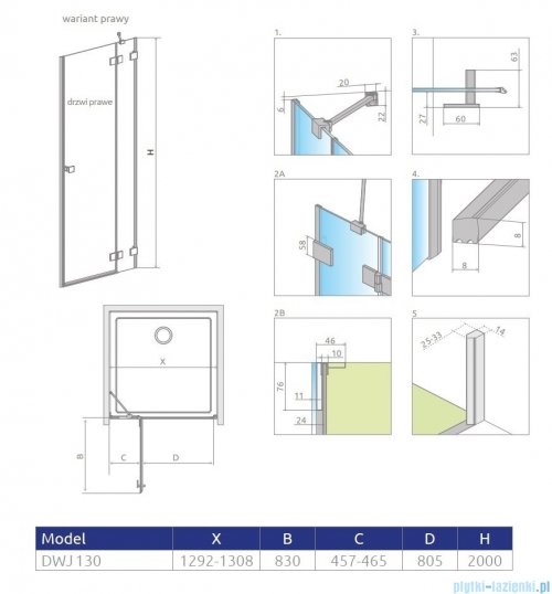 Radaway Essenza Pro Brushed Nickel Dwj drzwi wnękowe 130cm prawe szczotkowany nikiel 10099130-91-01R