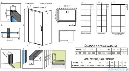 Radaway Idea Black Kdj Factory kabina prysznicowa 140x90 lewa czarny mat/szkło przejrzyste 387044-54-55L/387050-54-55R