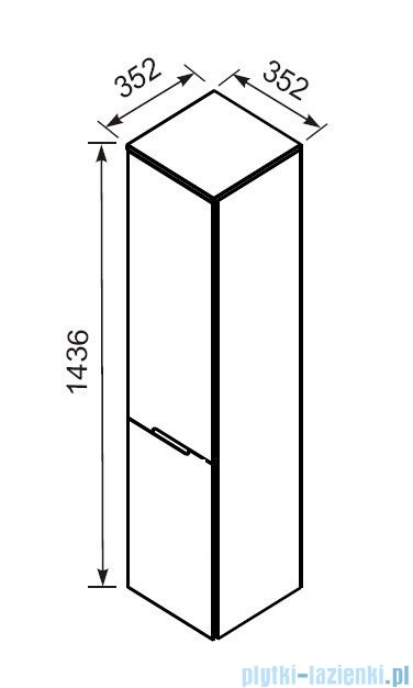 rysunek techniczny Oristo Silver szafka boczna wysoka lewa 35x144x35cm biały połysk OR33-SB2D-35-1-L