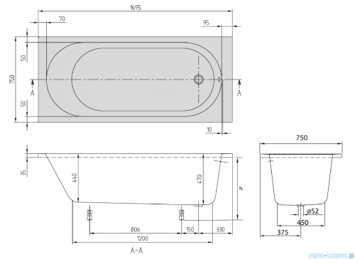 Villeroy &amp; Boch O.Novo Solo wanna prostokątna 170x75 cm biała Weiss Alpin UBA170CAS2V-01