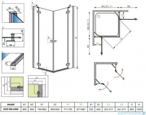 Radaway Kabina prysznicowa Almatea Kdd 80x90 szkło brązowe 32187-01-08N