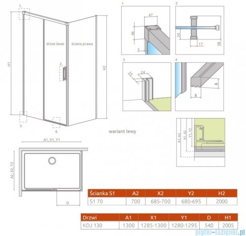 Radaway Idea Kdj Brushed Gold kabina 130x70cm lewa szczotkowane złoto 387043-99-01L/387048-99-01R