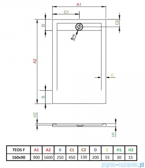 Radaway Teos F brodzik 160x90cm antracyt HTF16090-64