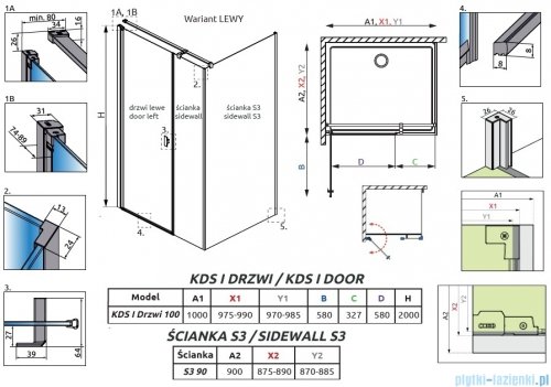 Radaway Nes Kds I Brushed GunMetal kabina 100x90cm lewa szczotkowany grafit 10023100-92-01L/10043090-92-01